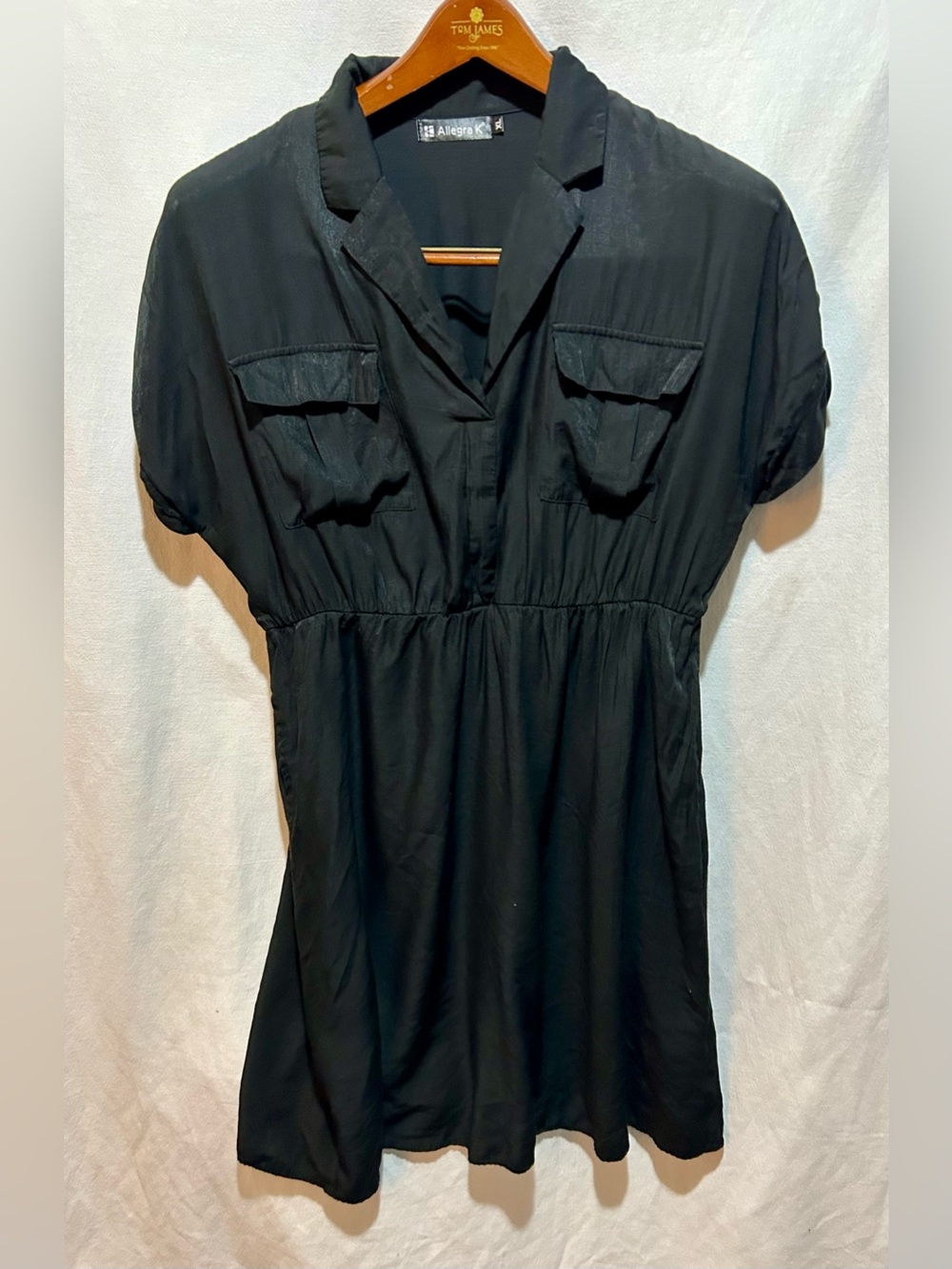 Allegra K Black Utility Shirt Dress Size XL Collared Chest Pockets